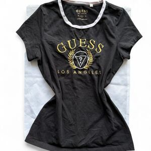 Y2K Vintage Guess Los Angeles black & gold embroidered logo t-shirt.